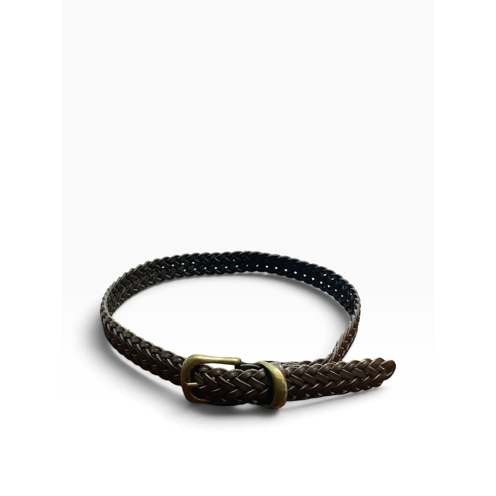 Vintage Dark Brown Braided Woven Leather Belt Brass Buckle Small/Medium GUA
